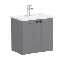 Vitra Root Classic 68633 Lavabo Dolabı, Kapaklı, 60 Cm, Dar, Mat Gri, Köşeli Lavabolu